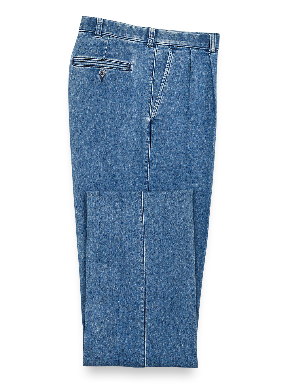 Product Image of Pleated Denim Pants-Medium Blue#model_pleated front