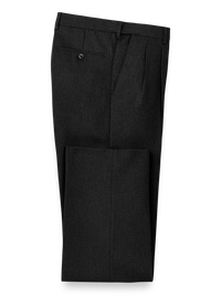 Microfiber Herringbone Pleated Pants - Black