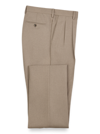 Microfiber Herringbone Pleated Pants - Tan