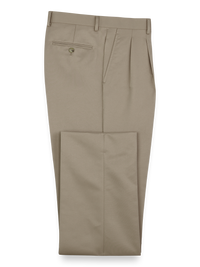 Solid Microfiber Pleated Pants - Tan