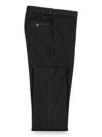 Flat Front Denim Pants - Black