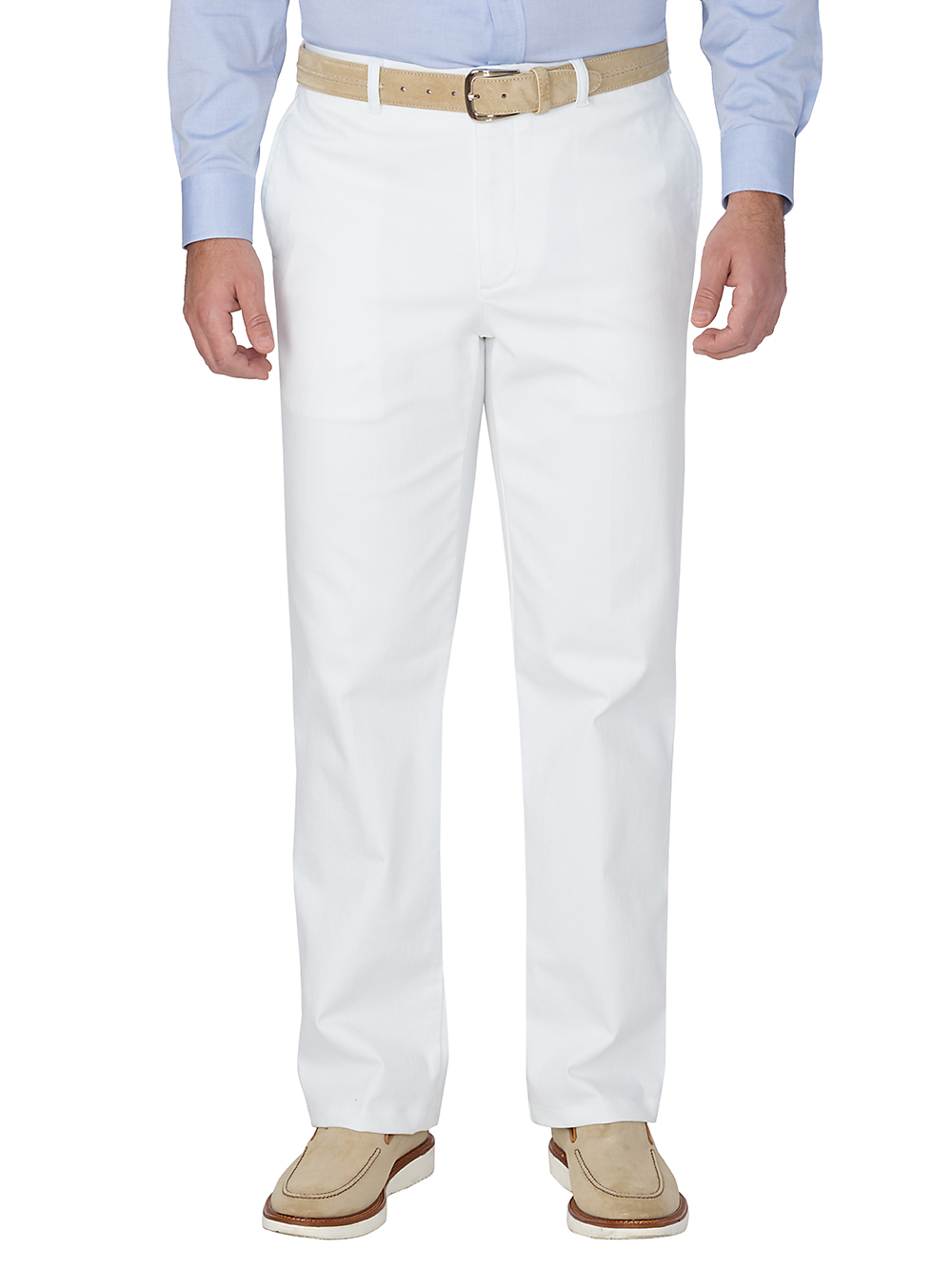 Product Image of Flat Front Denim Pants-White#model_flat front