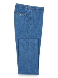 Flat Front Denim Pants - Medium Blue