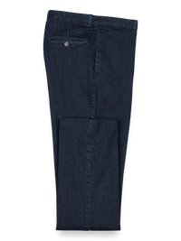 Flat Front Denim Pants - Dark Blue