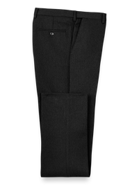 Microfiber Herringbone Flat Front Pants - Black