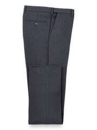 Microfiber Herringbone Flat Front Pants - Grey