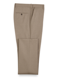 Microfiber Herringbone Flat Front Pants - Tan