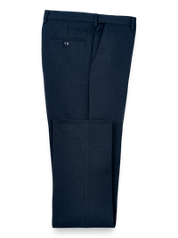 Microfiber Herringbone Flat Front Pants - Navy