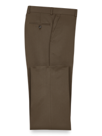 Solid Microfiber Flat Front Pants - Cocoa