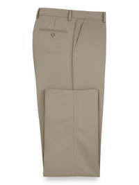 Solid Microfiber Flat Front Pants - Tan