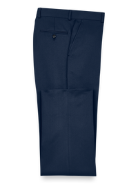 Solid Microfiber Flat Front Pants - Navy