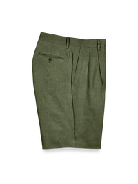 Linen Pleated Shorts - Olive