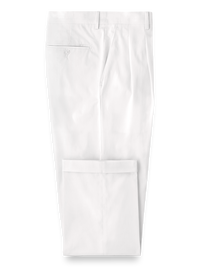 Classic Fit Cotton Stretch Twill Pleated Pants - White