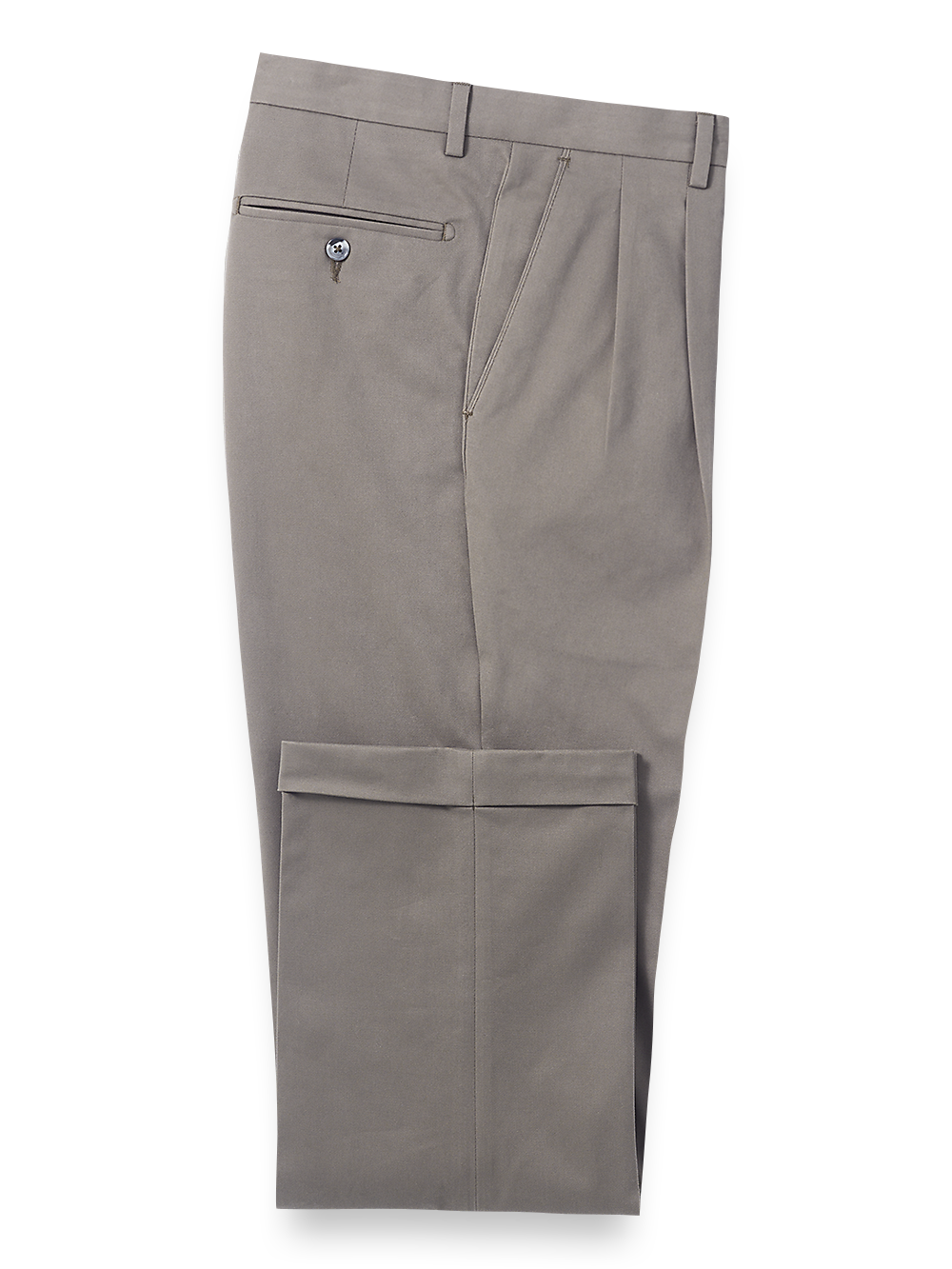 Product Image of Classic Fit Cotton Stretch Twill Pleated Pants-Grey#model_pleated front