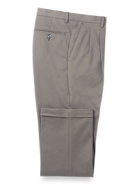 Classic Fit Cotton Stretch Twill Pleated Pants - Grey