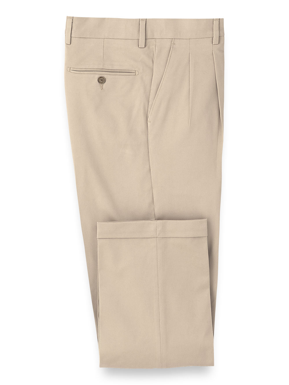 Product Image of Classic Fit Cotton Stretch Twill Pleated Pants-Khaki#model_pleated front