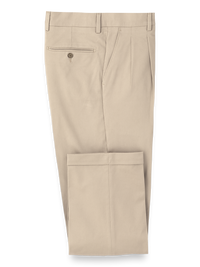 Classic Fit Cotton Stretch Twill Pleated Pants - Khaki