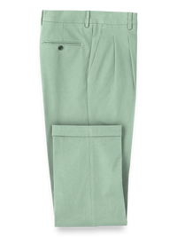 Classic Fit Cotton Stretch Twill Pleated Pants - Moss