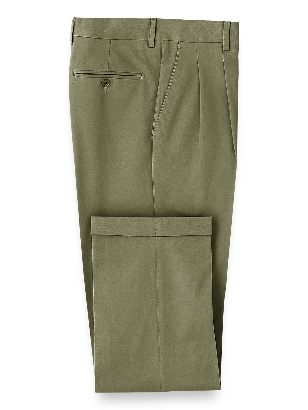 Product Image of Classic Fit Cotton Stretch Twill Pleated Pants-Olive#model_pleated front