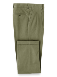 Classic Fit Cotton Stretch Twill Pleated Pants - Olive