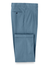 Classic Fit Cotton Stretch Twill Pleated Pants - Blue