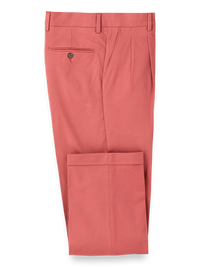 Classic Fit Cotton Stretch Twill Pleated Pants - Rose