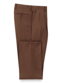 Wool Gabardine Pleated Pants - Brown