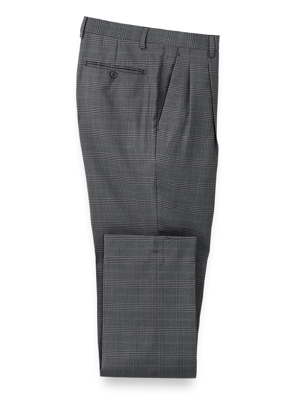 Product Image of Microfiber Plaid Pleated Pants-1#model_pleated front