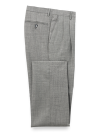 Wool Sharkskin Pleated Pants - Grey