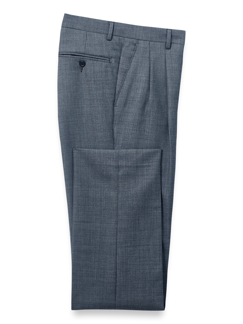 Product Image of Wool Sharkskin Pants-Blue#model_pleated front