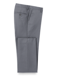 Wool Gabardine Flat Front Pants - Grey