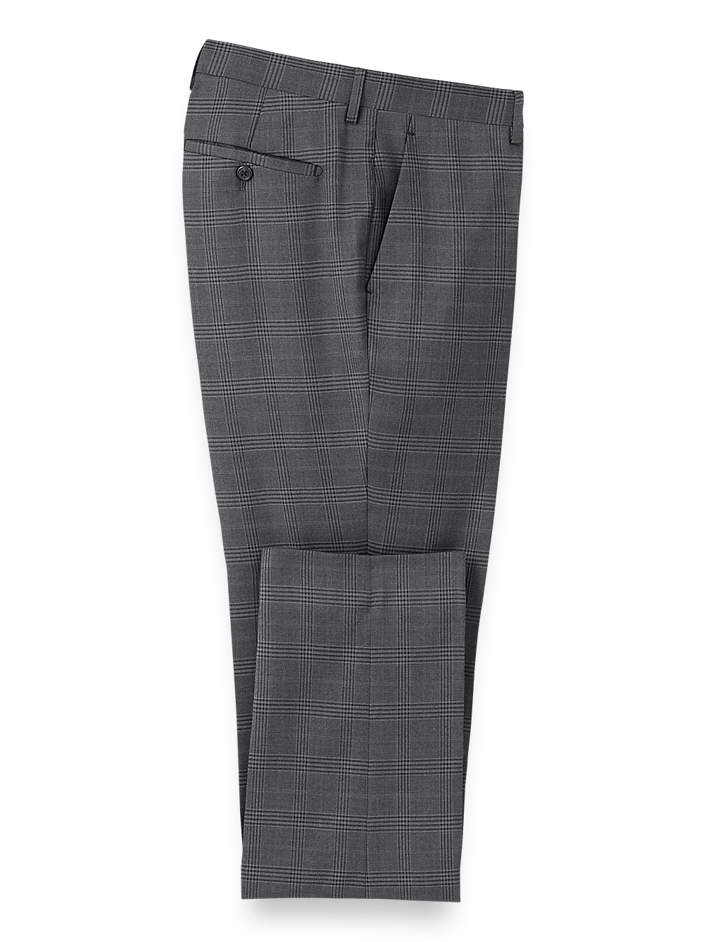 Product Image of Microfiber Plaid Flat Front Pants-1#model_flat front