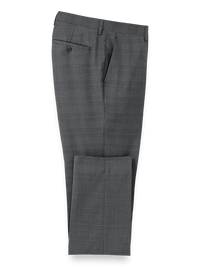 Microfiber Plaid Flat Front Pants - Charcoal Plaid