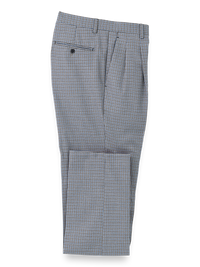 Microfiber Check Pleated Pants - Blue