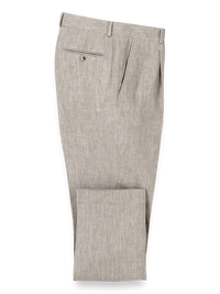 Linen Chambray Twill Single Pleat Pants - Khaki