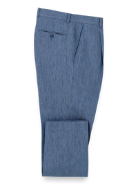 Linen Chambray Twill Single Pleat Pants - Blue