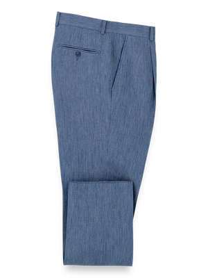 Linen Chambray Twill Single Pleat Pants - Blue