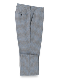 Microfiber Check Flat Front Pants - Blue