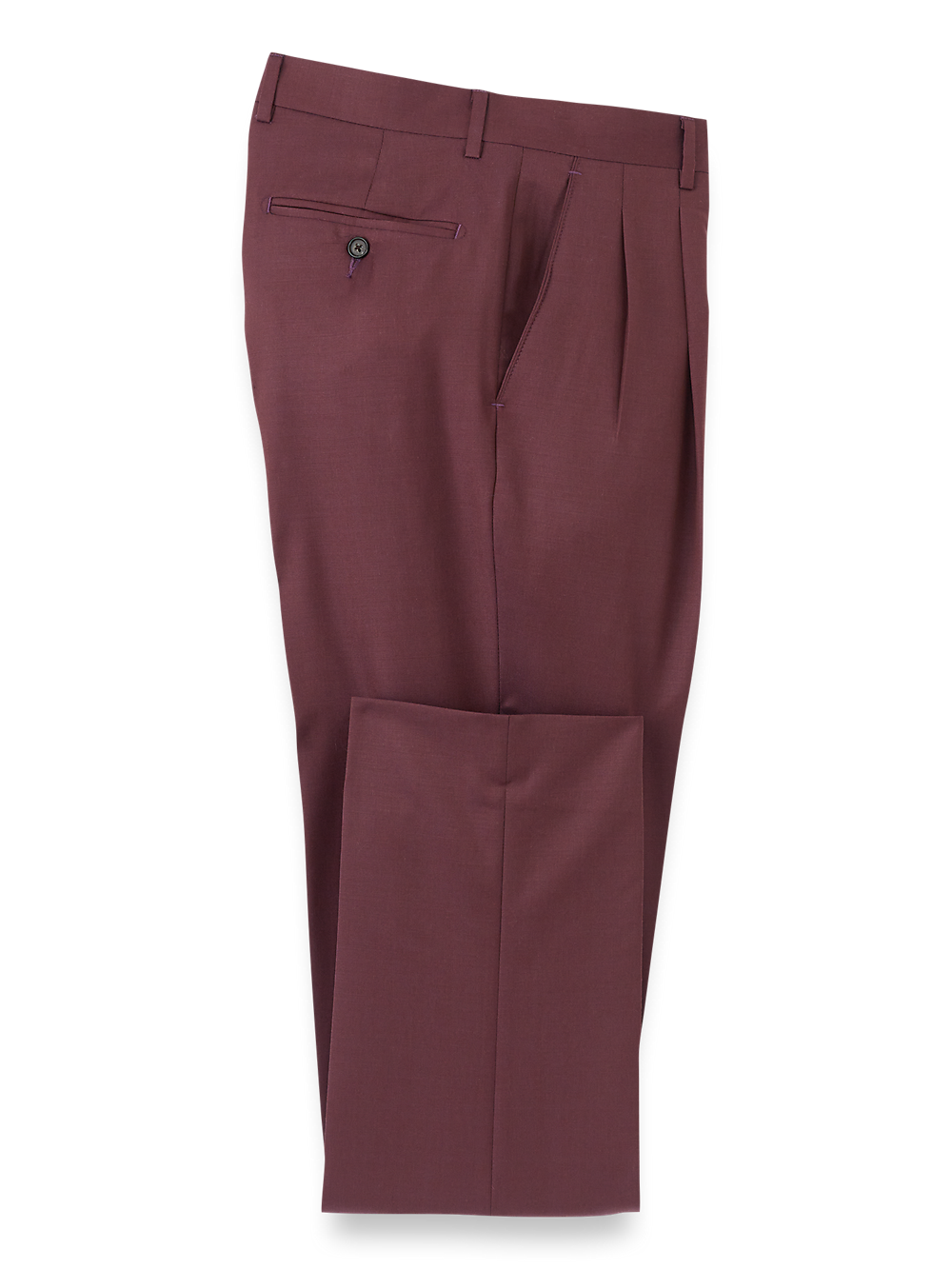 Product Image of Wool Gabardine Pants-Burgundy#model_pleated front