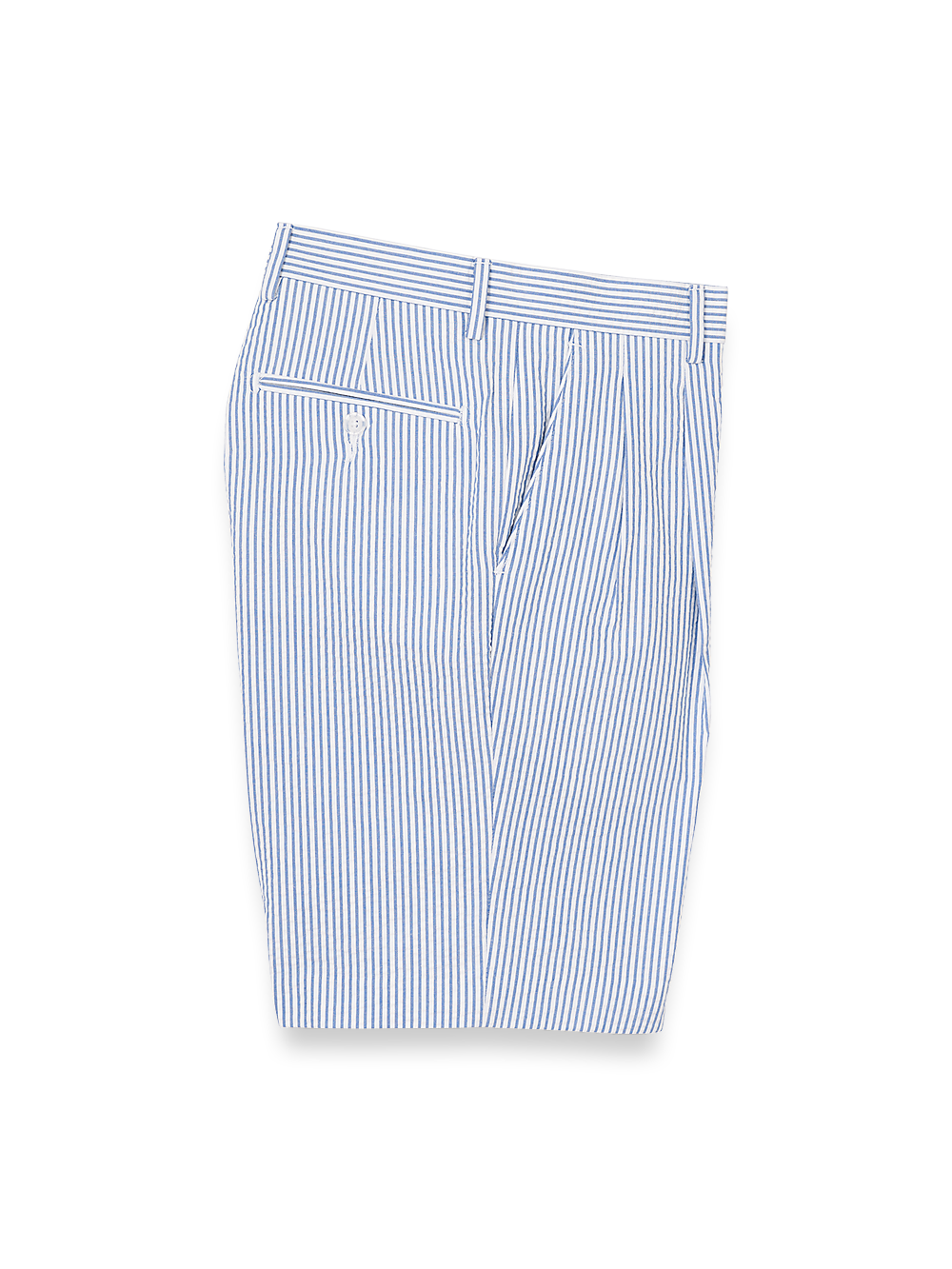 Product Image of Cotton Seersucker Shorts-Blue Stripe#model_pleated front