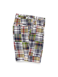 Cotton Madras Flat Front Shorts - Blue Multi