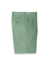 Cotton Stretch Twill Pleated Shorts - Moss