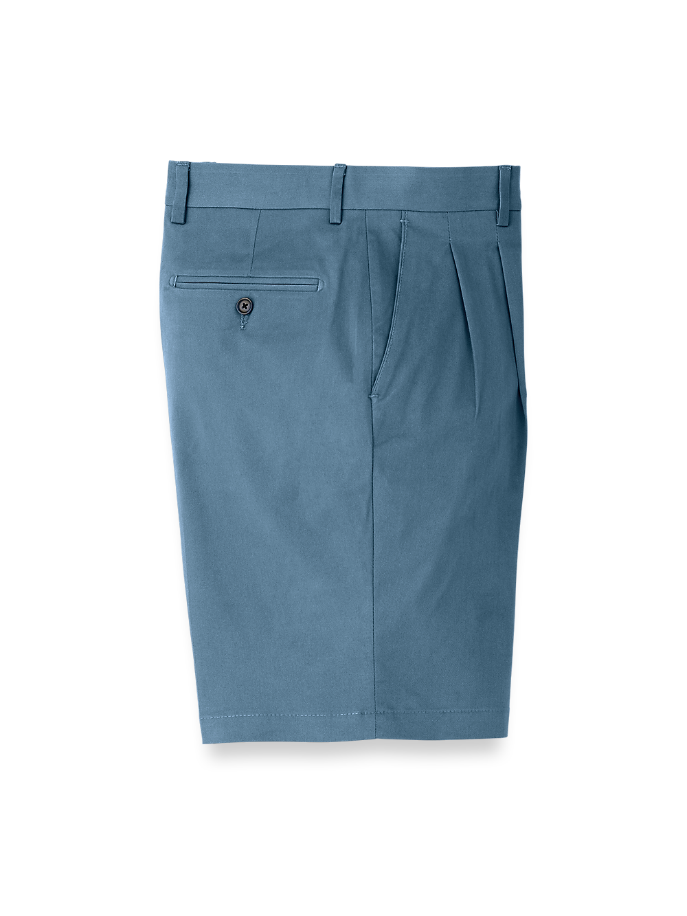 Product Image of Cotton Stretch Twill Pleated Shorts-Blue#model_pleated front