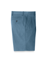 Cotton Stretch Twill Pleated Shorts - Blue