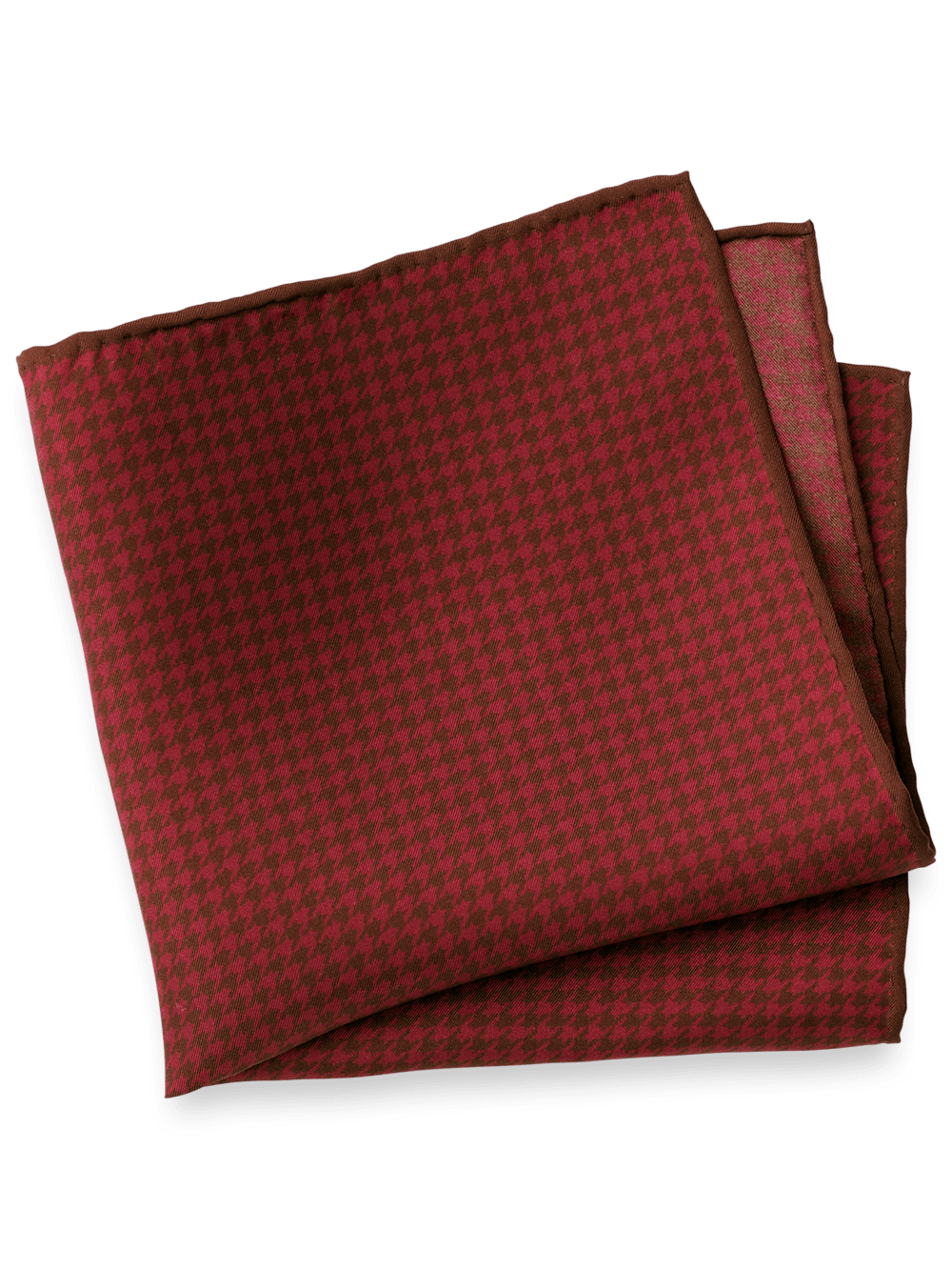 Product Image of Houndstooth Silk Pocket Square-Burgundy