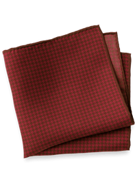 Houndstooth Silk Pocket Square - Burgundy