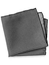 Houndstooth Silk Pocket Square - Black/grey