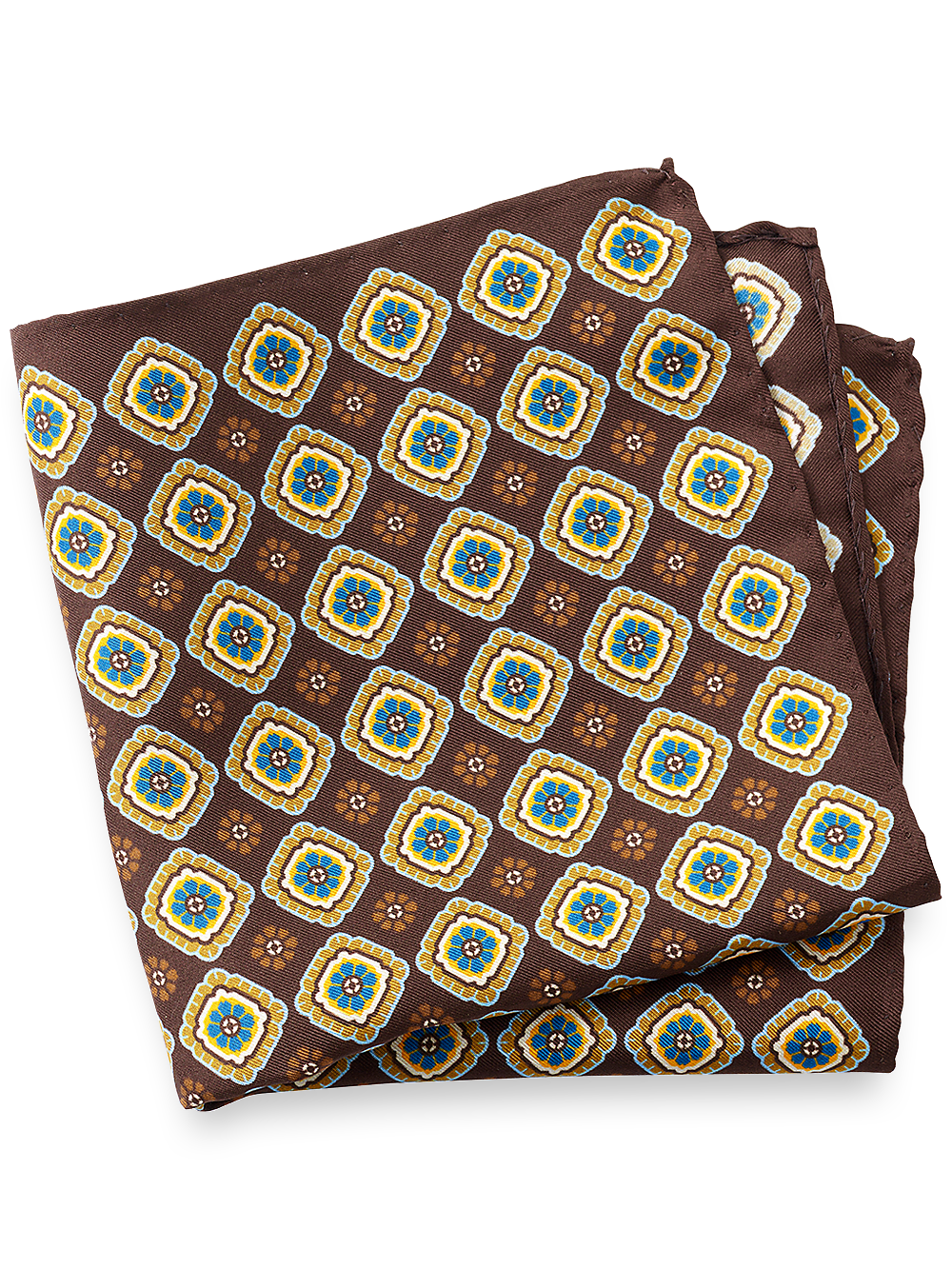 Product Image of Medallion Silk Pocket Square-Brown Multi