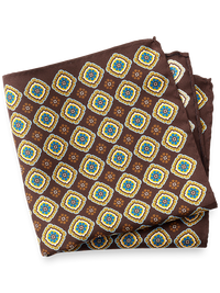 Medallion Silk Pocket Square - Brown Multi