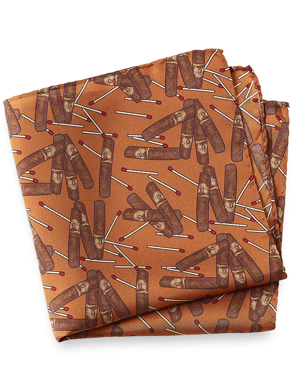 Product Image of Cigar Motif Silk Pocket Square-Rust